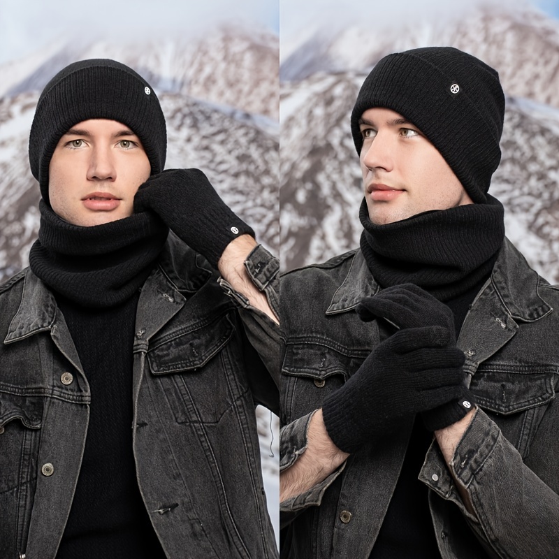 Winter Warm Hat Scarf Gloves Set Windproof Knitted Hat Three piece