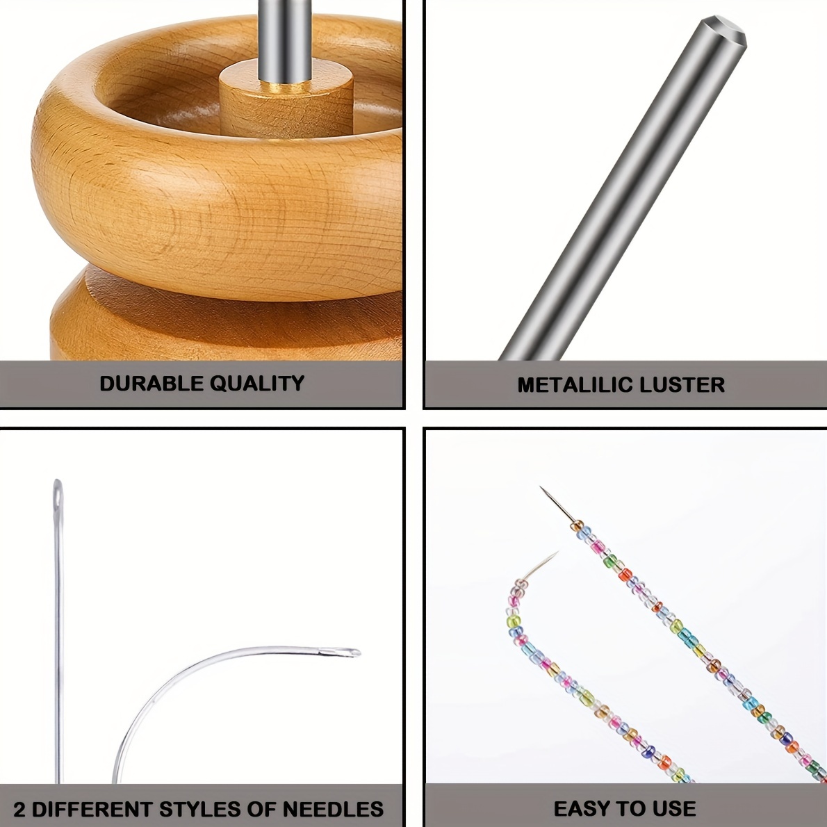 Wooden Bead Spinner with 2 Beading Needles & 500 Beads