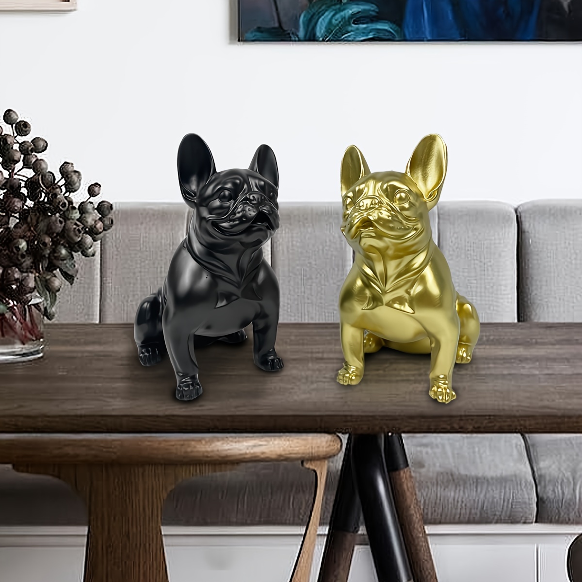 2 Stück Französische Bulldogge Figur Modell für Garten Home Dekoration Weiß