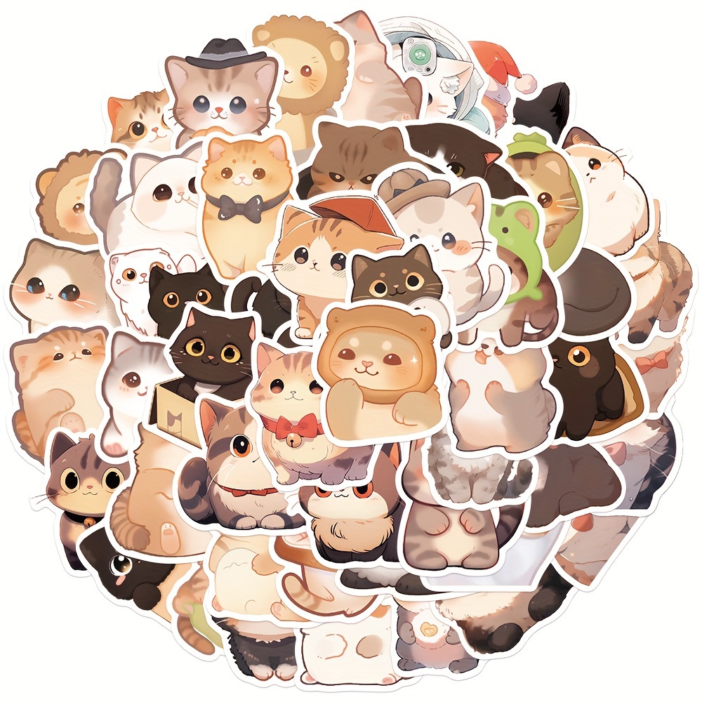 Cute Cat Stickers Pack 50PCS, Kawaii Animal Stickers for Kids Teens Adults  Glueewee Vinyl Waterproof Stickers for Water Bottles Laptop Scrapbook