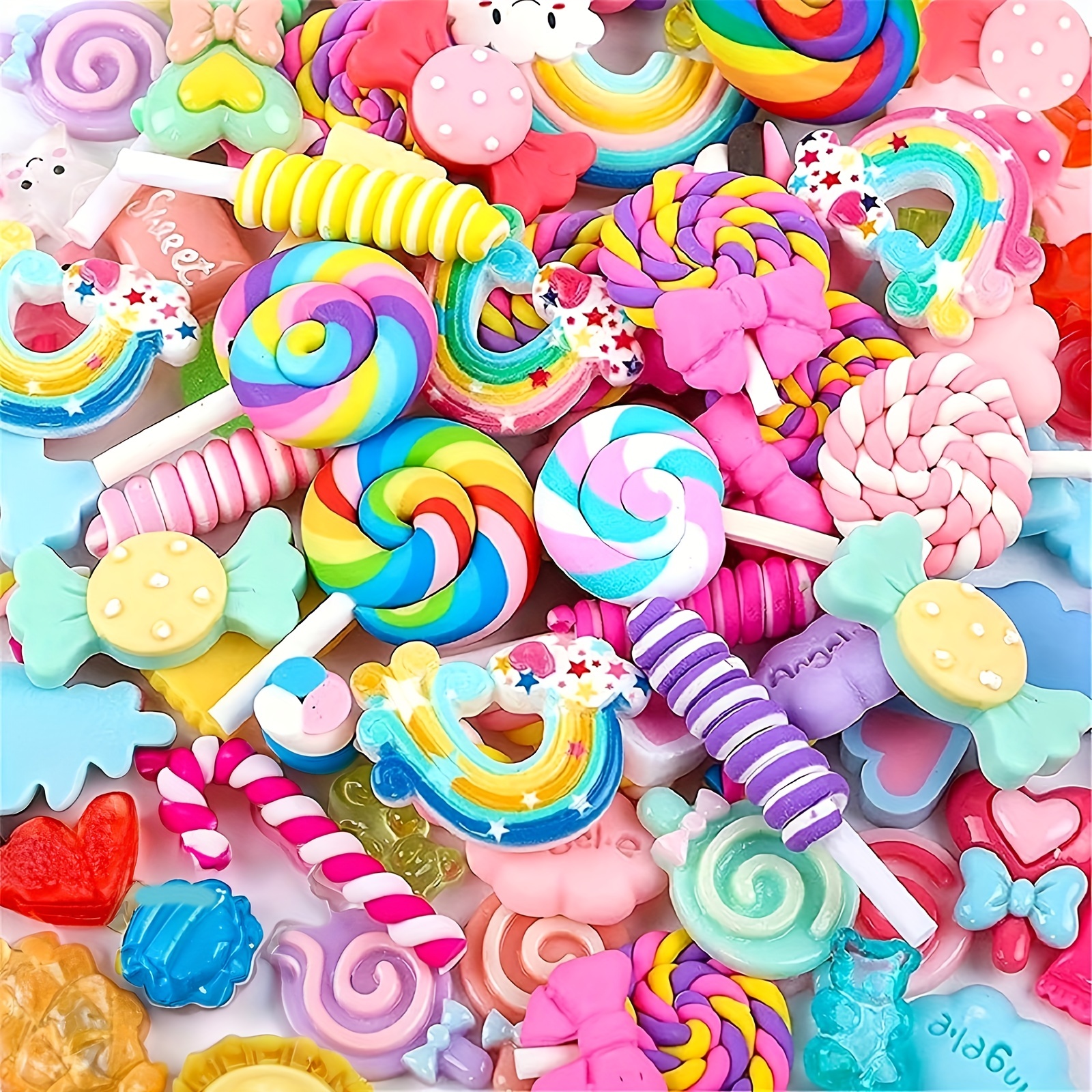 DIY Polymer Clay Candy Colorful Lollipop Charms Resin Rainbow Bar