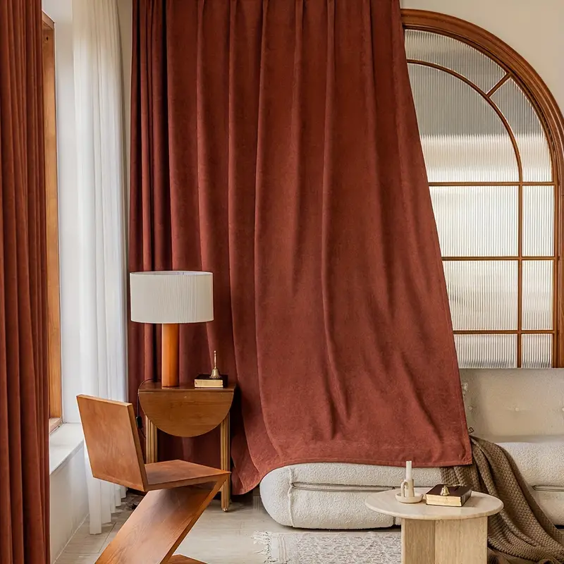 Blackout Curtains French Red Brown Curtain Bedroom Temu