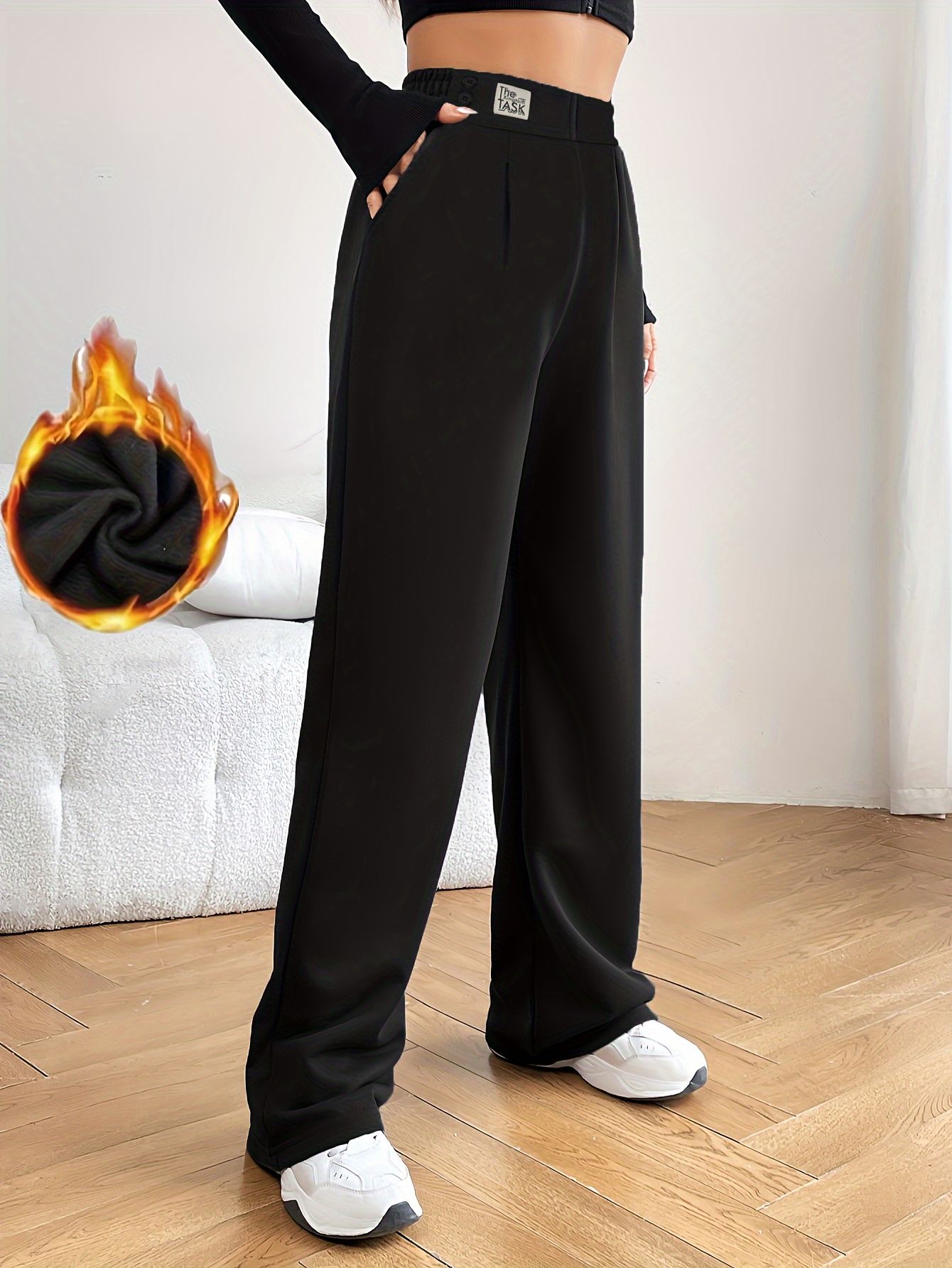 Solid Velvet Slim Pants Casual High Waist Slant Pocket Pants - Temu