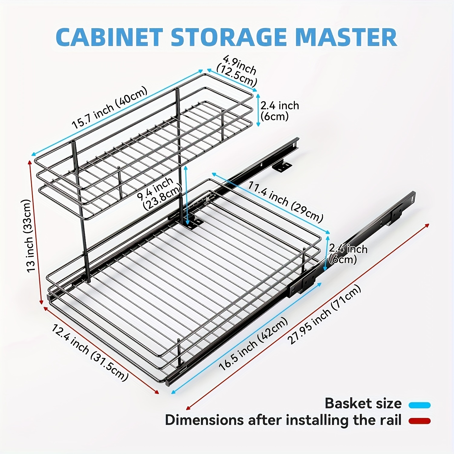 Pull Out Organizer, 2 Tier Under Kitchen Sink Organizers And Storage  Cabinet Slide Out Shelves, Pull Out Drawers For Kitchen Cabinets, X  16.5dx13h Inches, Black, Kitchen Supplies - Temu