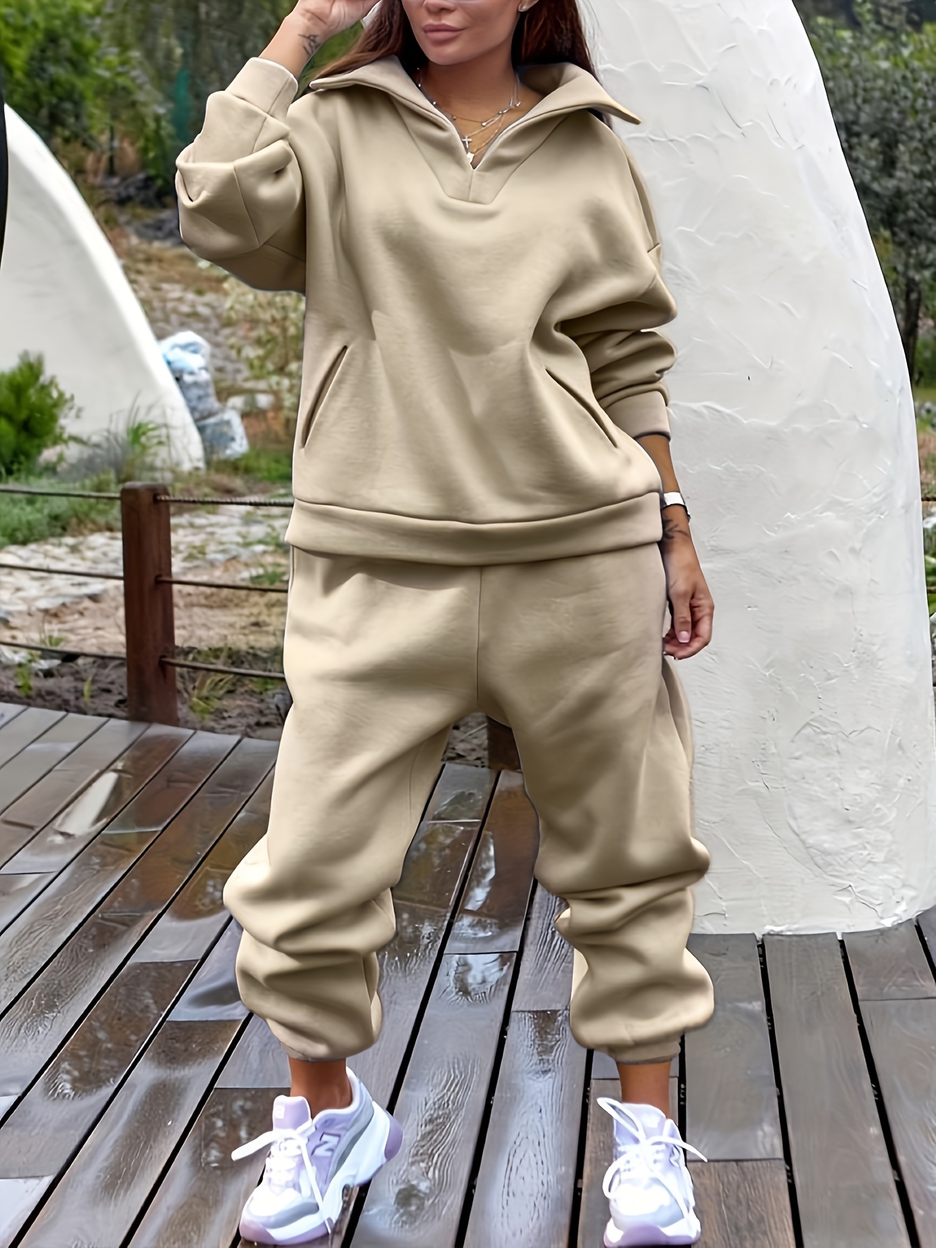 Women's Two Piece Outfits Matching Sweatsuit Sets Oversized Pullover Hoodie  and Jogger Pants Tracksuit Lounge Sets