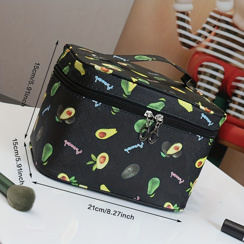 Checkered Makeup Bag, Brown 2Pcs Cosmetic Travel Bags, Portable