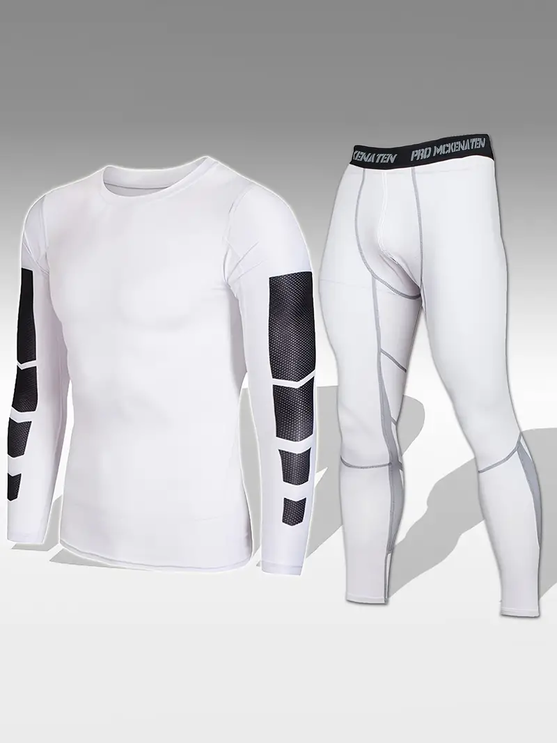 Two Piece Set, Compression Shirts For Men, Quick Dry Tight Sleeves Running  Sports Tops & Bottom Pants