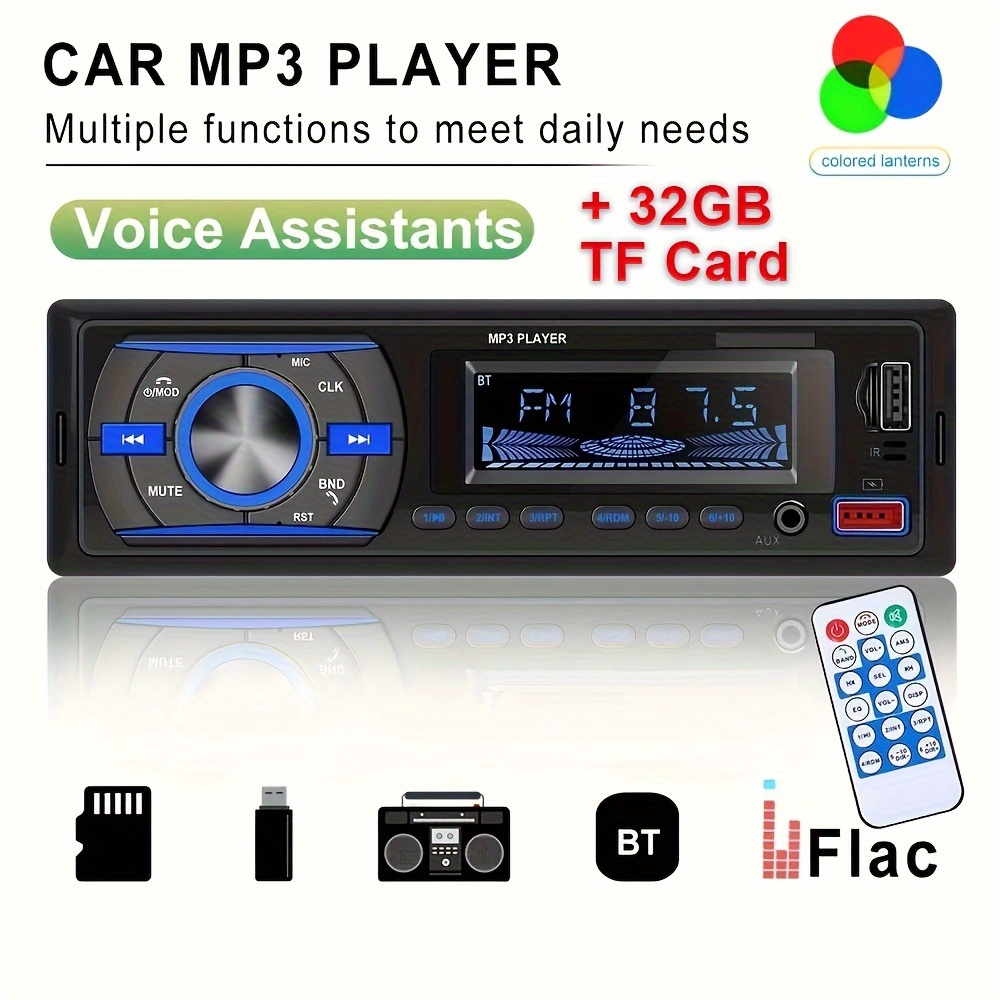 1 Din Car Radio Con Asistente De Voz Radios De Coche Estéreo Audio Música  Estéreo Coche Reproductor De MP3 Soporte AUX FM Audio BT USB SD TF Con Ubica