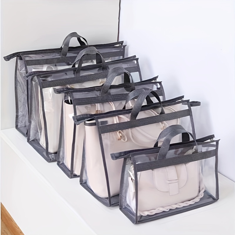 5 Pack Dust-Proof Transparent Handbag Storage Bags Purse Organizer-Gray