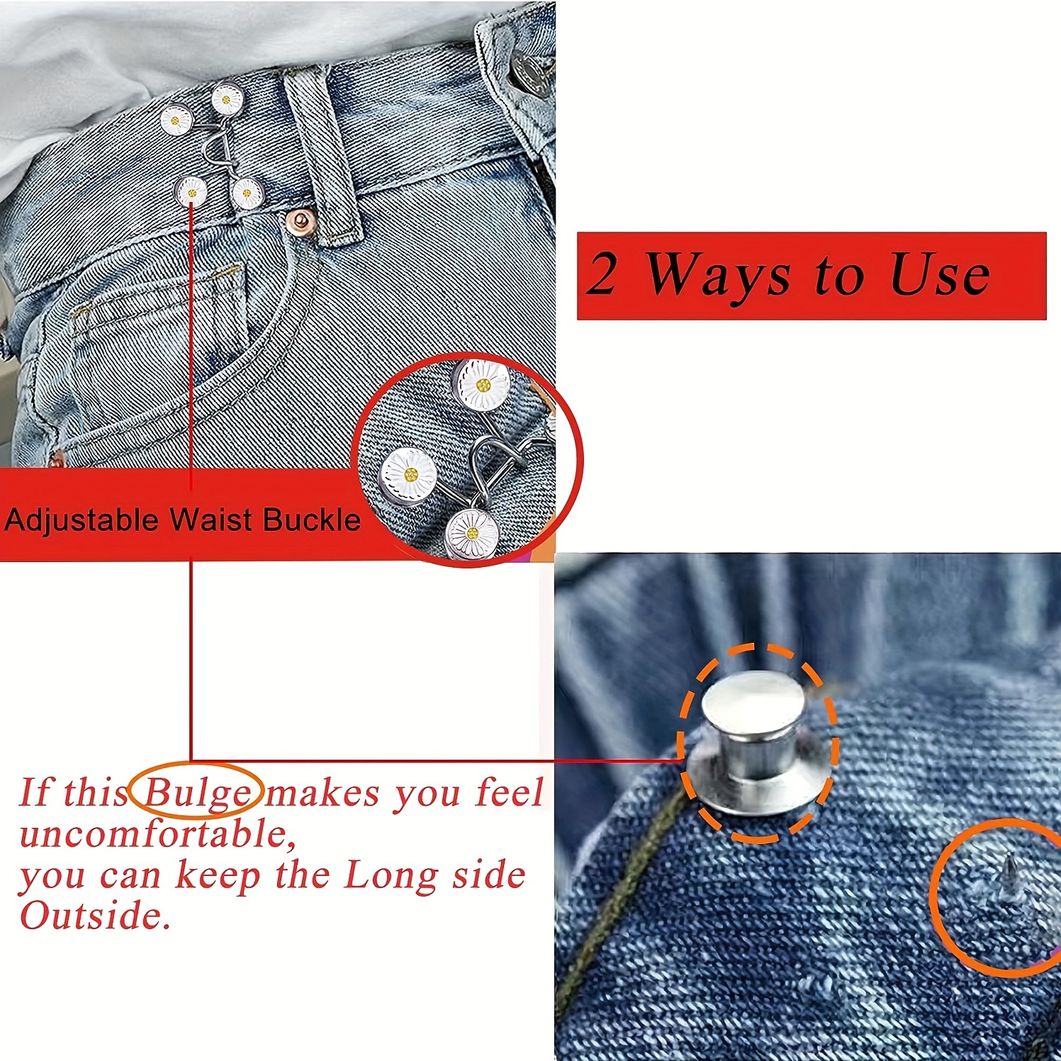 4 Set Pant Waist Tightener, Adjustable Waist Buckle Set Extra Button For  Jeans To Make Tighter Button Adjuster For Pants Jeans Skirts Sleeves