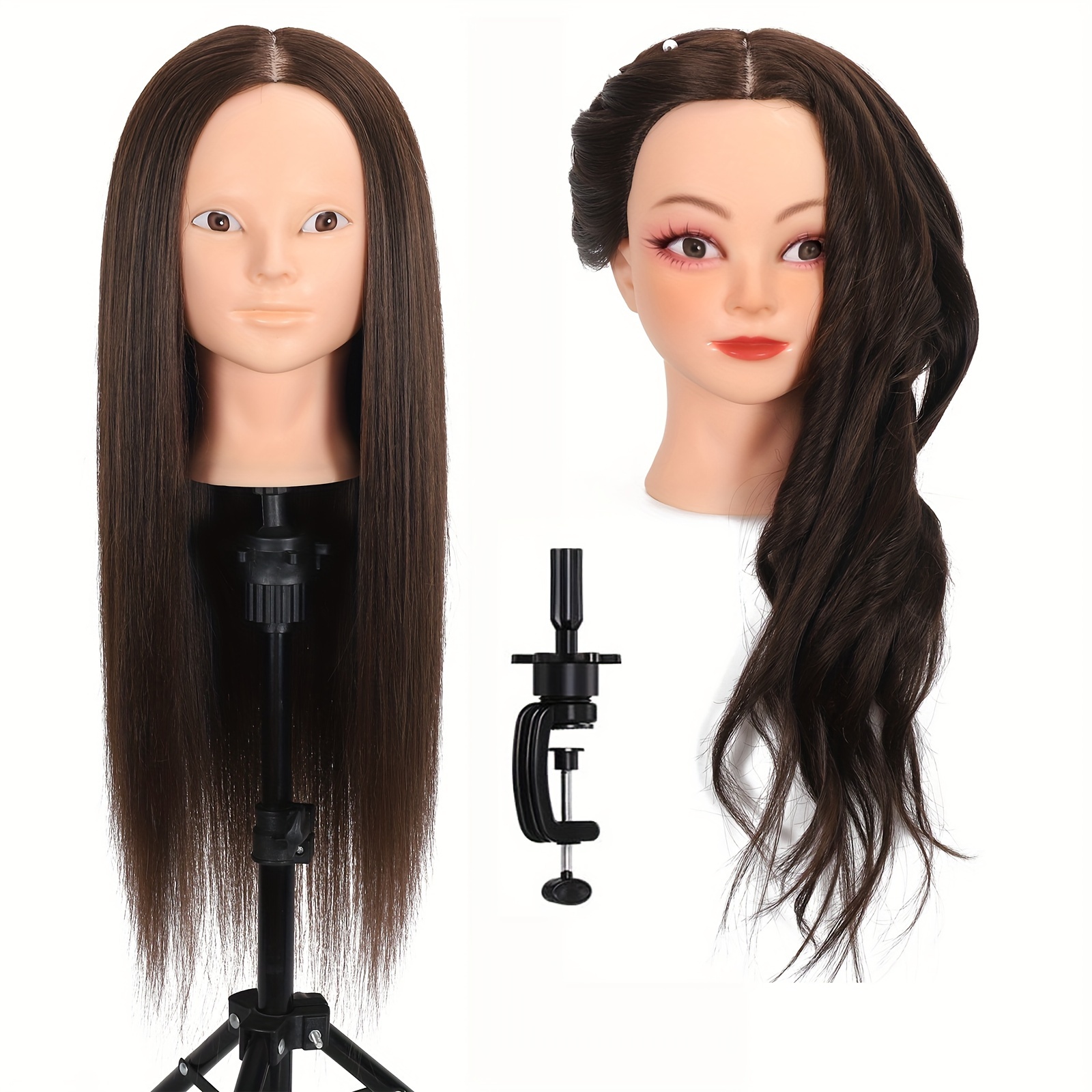 African Mannequin Training Head With Real Human Hair Manikin Cosmetology  Makeup Doll Heads And Stand For Practice Braid Styling