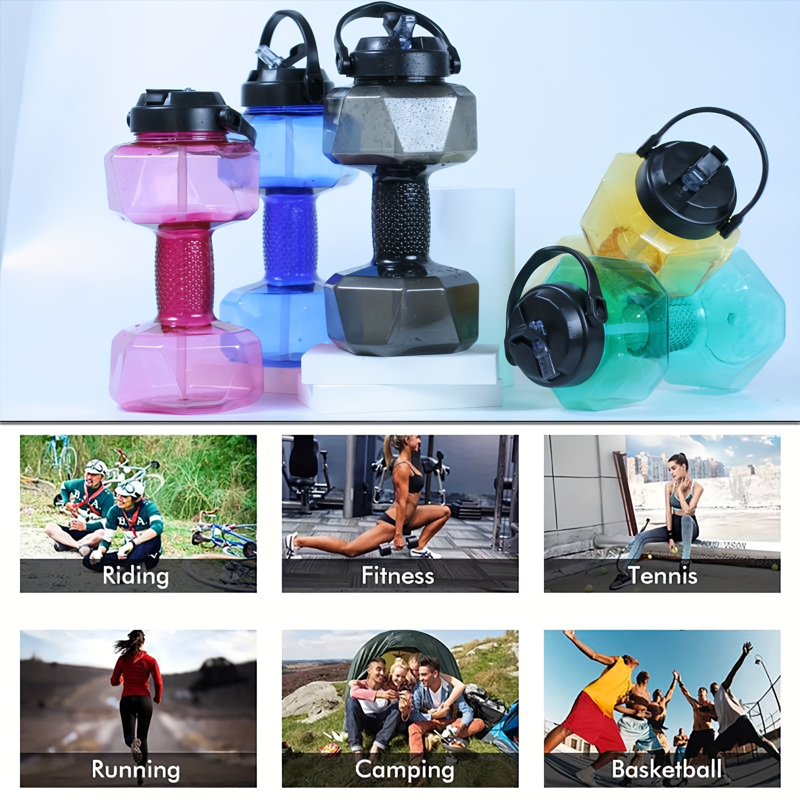 Dumbbell Water Bottle Sports Fitness Drinking Bottle for Men Women Training  Cup Leakproof Outdoor Camping Drinker