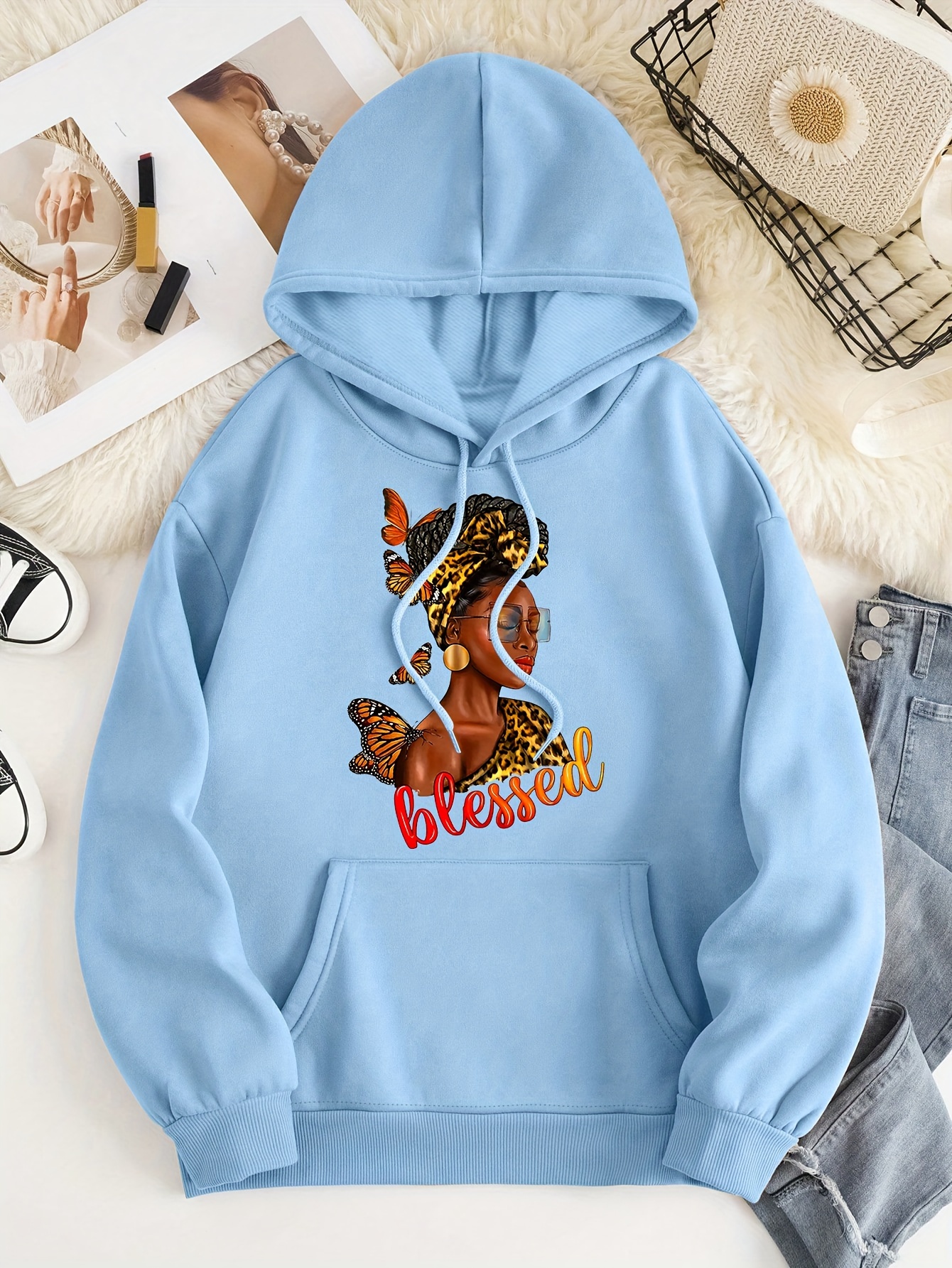 Letter Graphic Hooded Drawstring Sweatshirt, Women's Casual for Winter Fall Women's Clothing Hoodie, Pullover,Temu