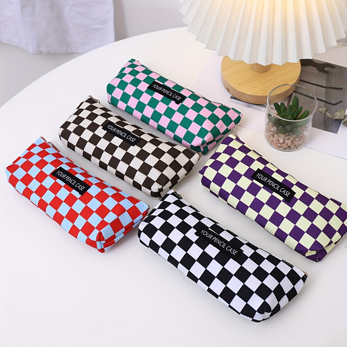 Japanese Cute Plaid Checkerboard Girl Pencil Case High Capacity