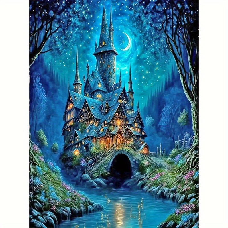 

1pc 30x40cm/11.8x15.7in 5d Diy Artificial Diamond Painting Castle Diamond Painting Living Room Bedroom Decoration