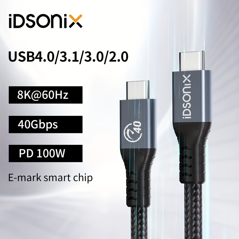 Black Usb4 Cable 40gbps Data Transfer Pd Fast Charging 8k - Temu