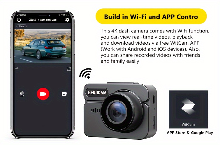 BEPOCAM ZD46 Dash Cam For Cars 4K Built-In GPS WiFi Dashcam Vehicle Dash  Camera Video Recorder Car DVR Rear Camera Black Box With 64G TF Card