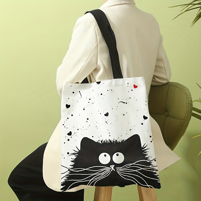 Borsa Tote In Tela Gatto Nero Cartoni Animati Borsa A - Temu Italy