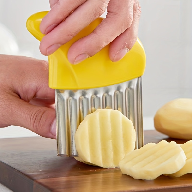 Stainless Steel Wooden Handle Potato Slicer French Fries Cutter Potato  Corrugated Knife Vegetable Cutter Wave-shaped Potato Knife - Temu
