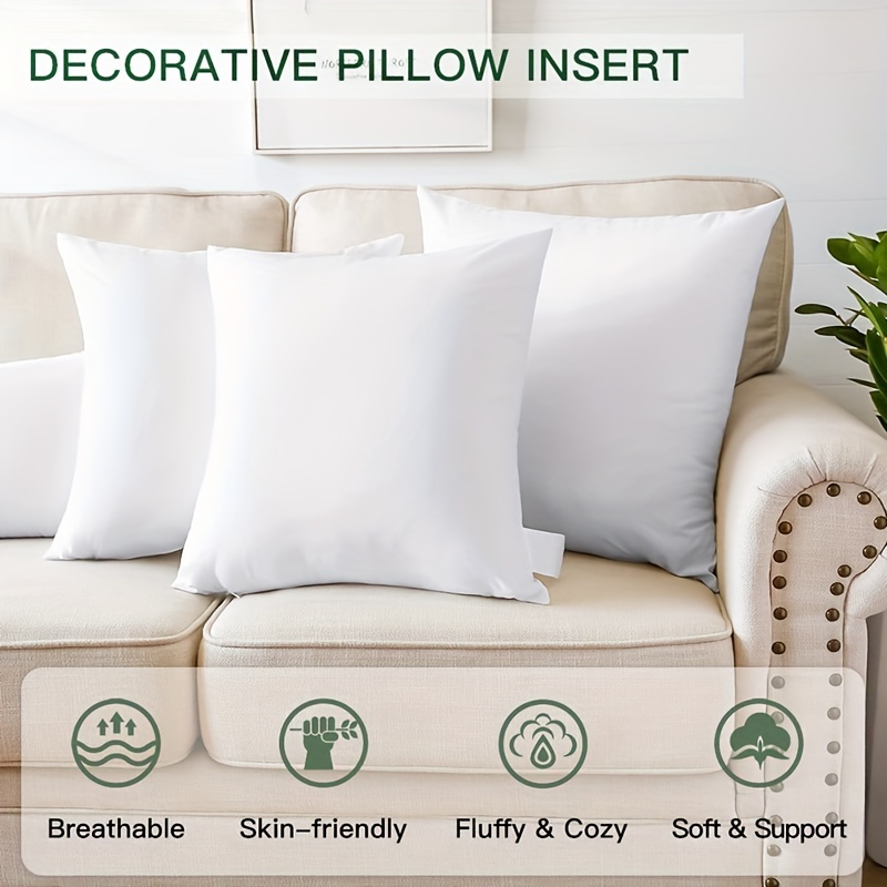 1pc White Fabric Throw Pillow Core, Pillow Insert, Square Soft Cushion,  Soft Fluffy Pillow, Suitable For Home Decoration, Suitable For Bed, Couch,  Sof