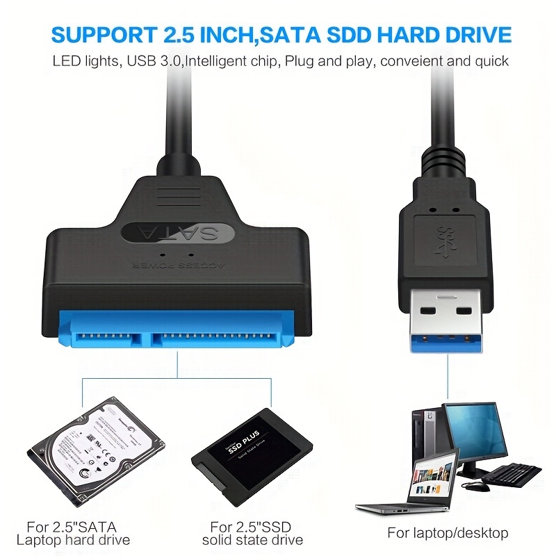 USB C to SATA Adapter Cable, External SATA III Hard Drive Connector for  2.5'' SSD/HDD & 3.5 HDD Data Transfer, Support UASP, Trim and S.M.A.R.T.  with