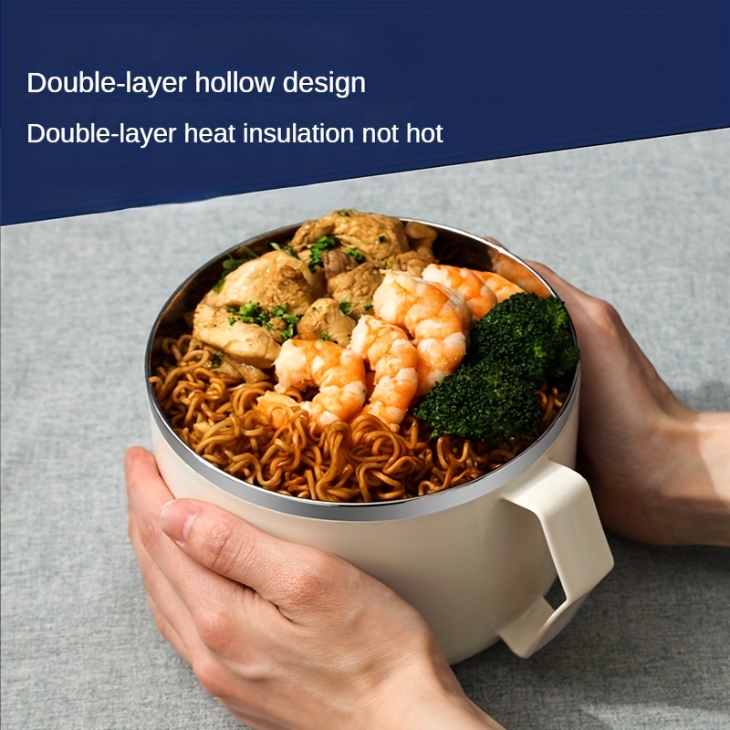1pc Stainless Steel Double-Layer Heat-Insulated Bowl
