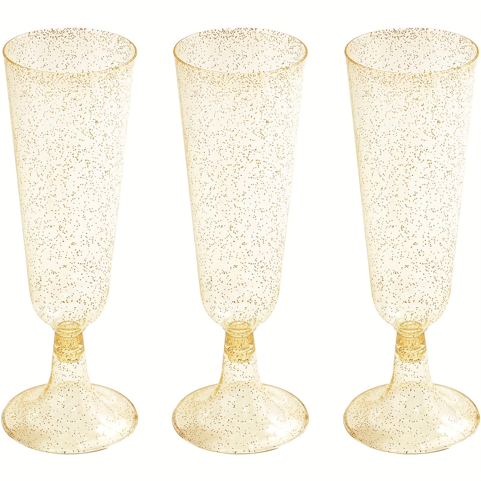 

50pcs Golden Glitter Champagne Flutes Plastic, Disposable Champagne Flute, Golden Glitter Plastic Champagne Glasses For Parties, Mimosa Bar, Wedding, And Shower Party Supplies, Plastic Party Glasses