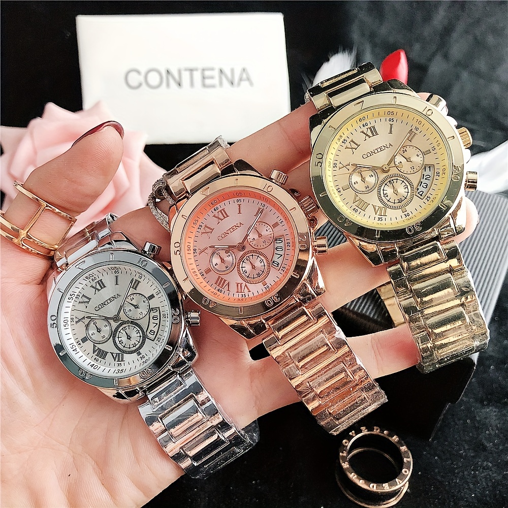 

Luxury Round Quartz Watch Stainless Steel Strap Alloy Pointer Stainless Steel Case, Delicate And Unique Timepiece For Women