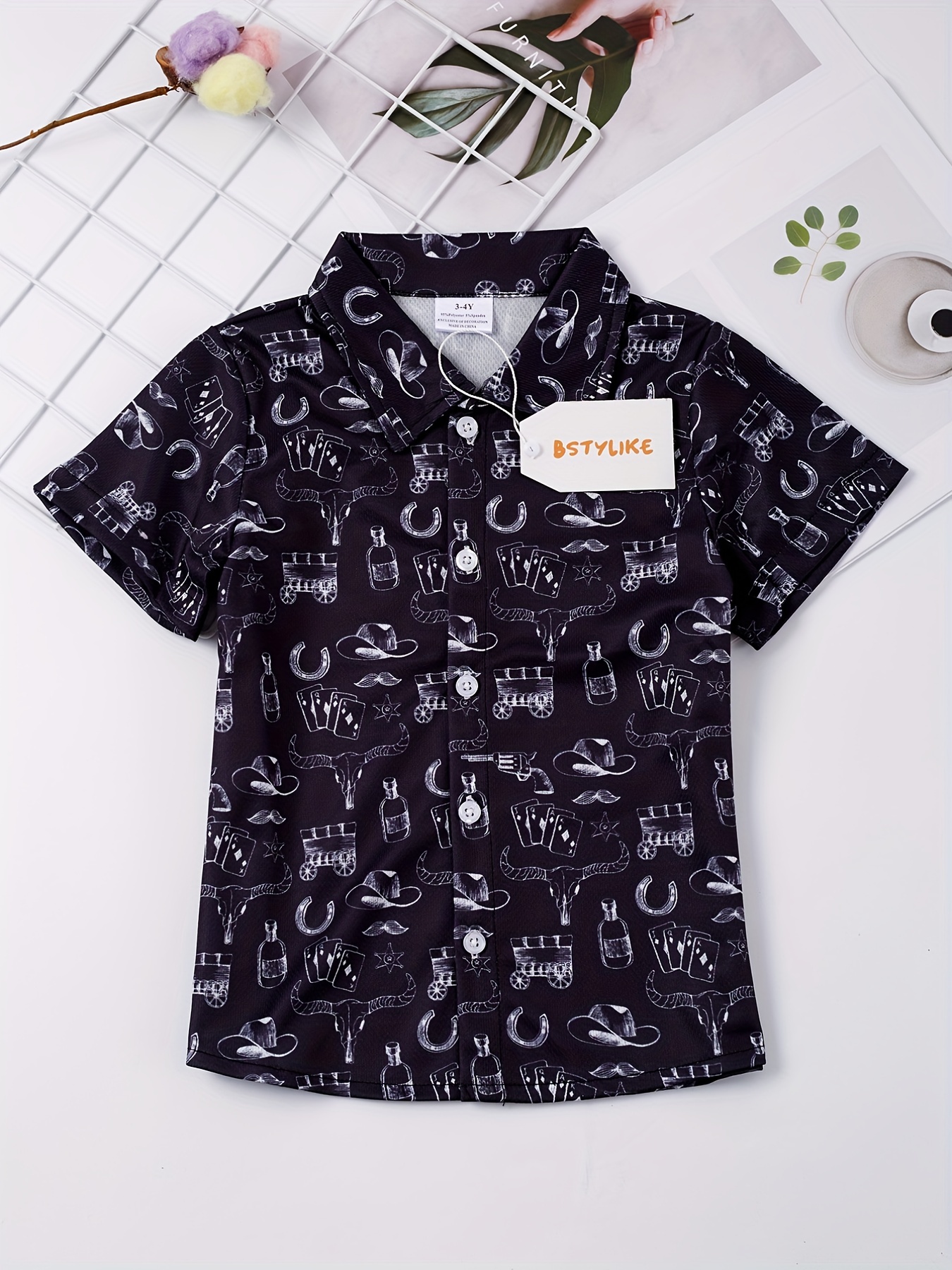 Boys Casual V Neck Short Sleeves Button Up Shirt