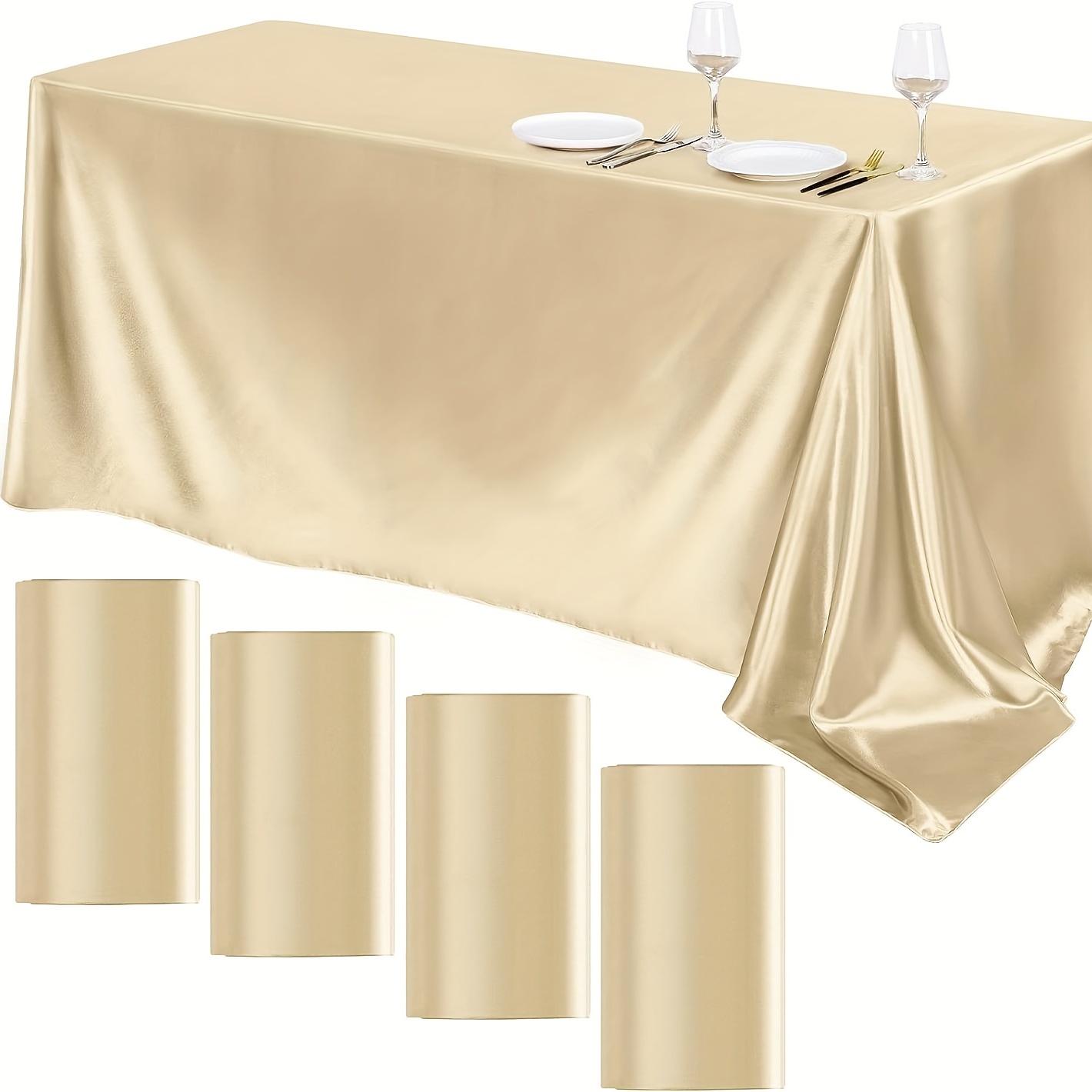 

1pc, Stain Table Cloth, Covering Satin Tablecloth, Rectangular Sequined Silk Table Cover, Smooth Fabric Table Decorations For Wedding Banquet Party Events, Champagne Color, Room Decor