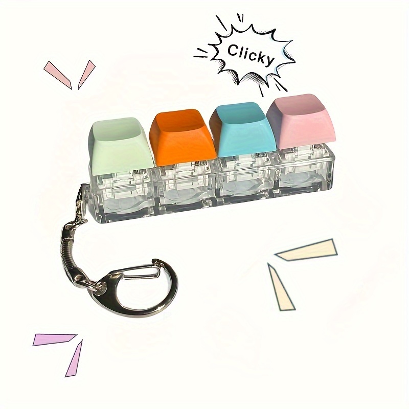 Jouet Anti-stress Clavier Mécanique - Porte-clés Clic Satisfaisant - Pour Adultes - Couleur Transparente - 7,6x2x2,7 Cm - 7
