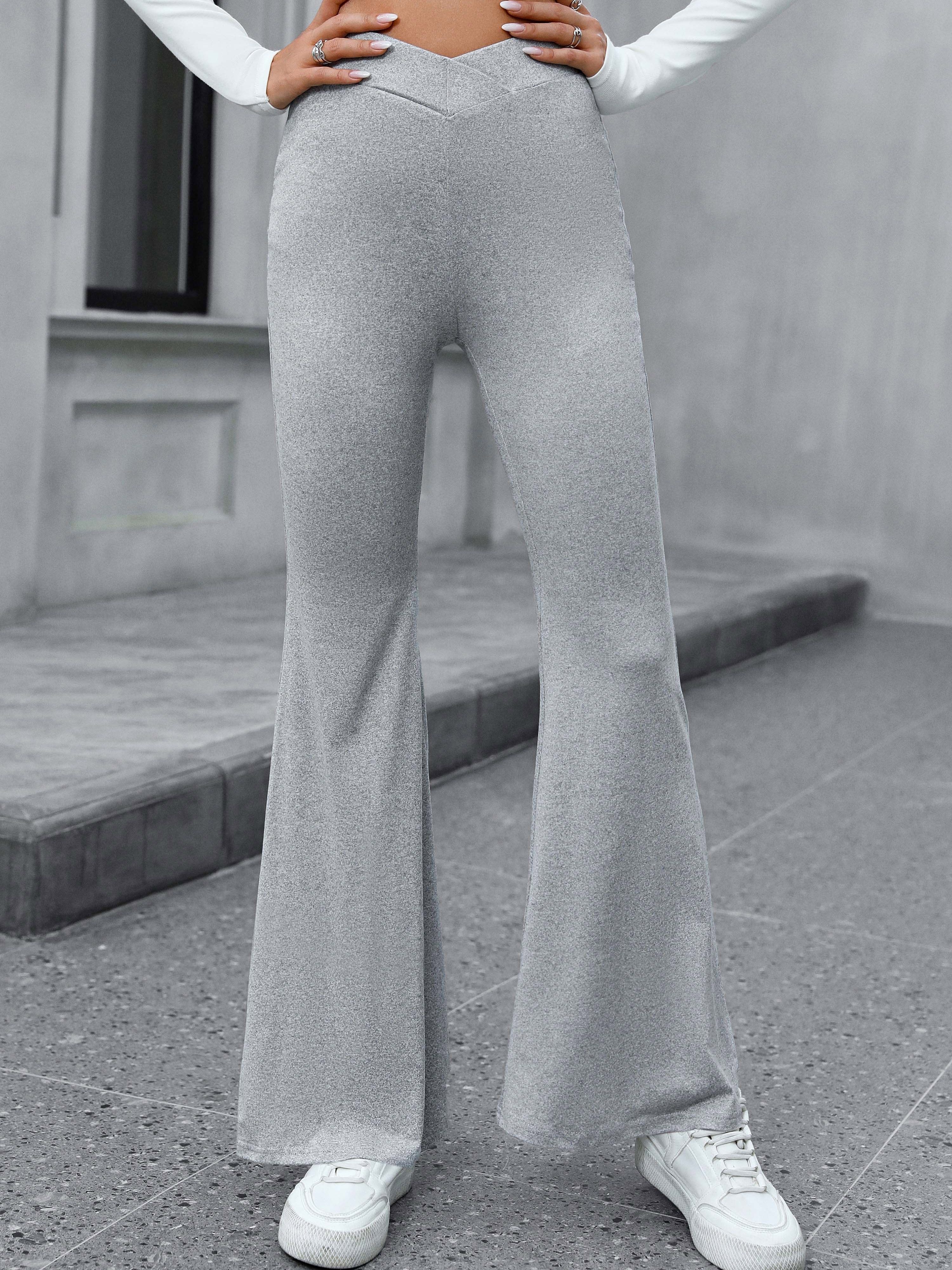 Y2k Flare Leg Pants Elegant Solid High Waist Fashion Elastic - Temu