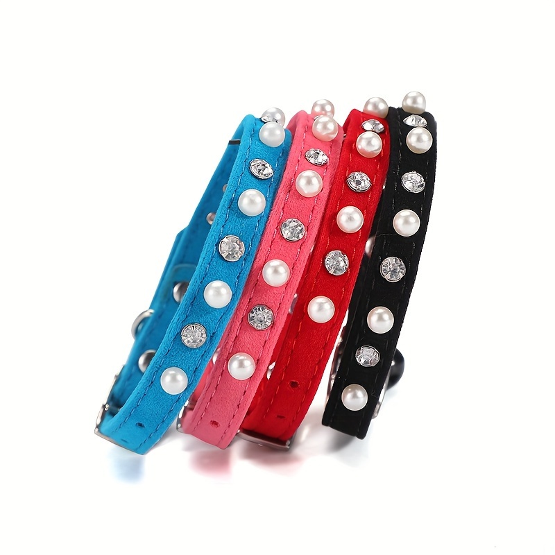 Pearl Rhinestone Adjustable Cat Collar with Bell