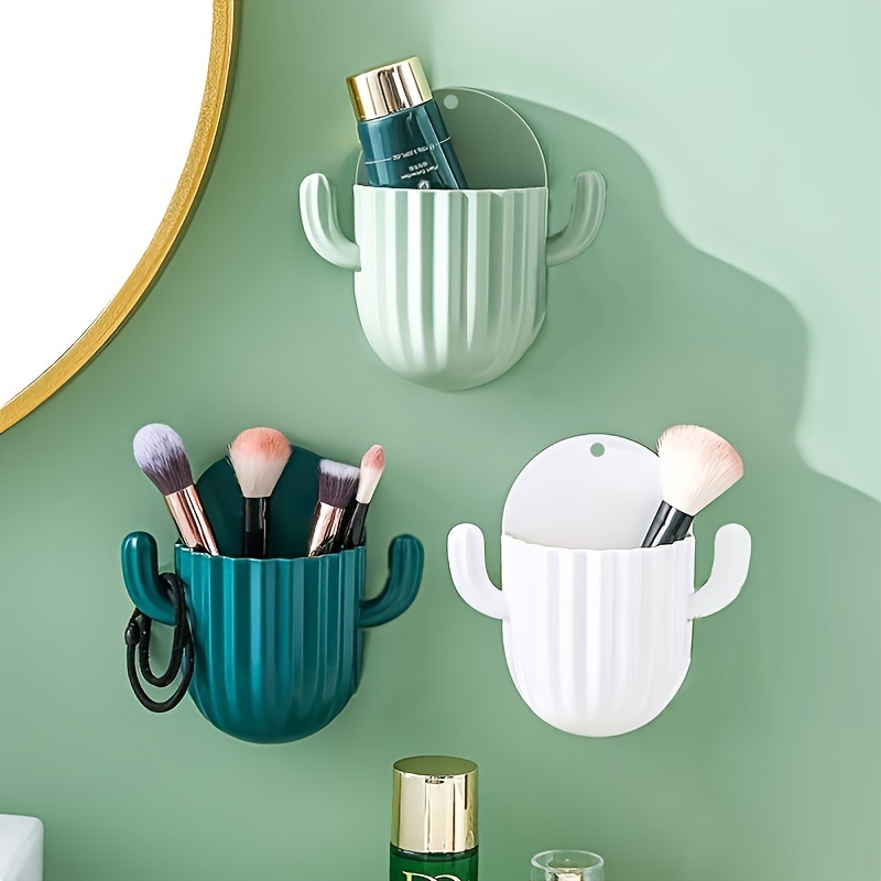 

1pc Cactus Design Toothbrush Holder, Wall Mounted Toothbrush Storage Rack, Makeup Brush Storage Organizer, Bathroom Multifunctional Toothpaste Toothbrush Container, Bathroom Accessories