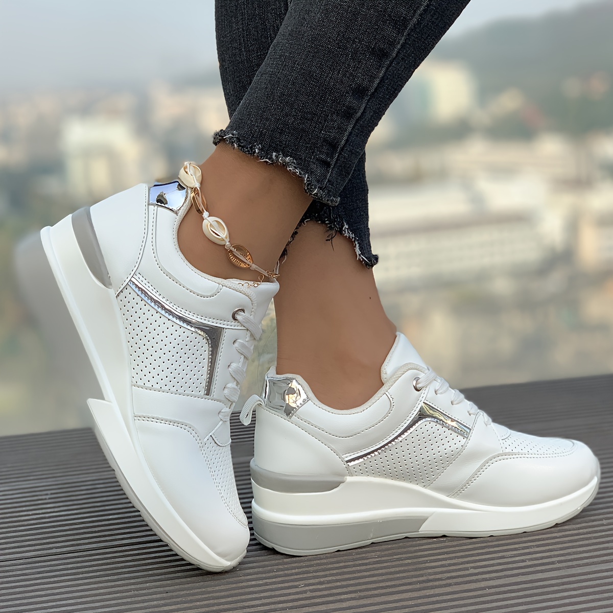 women s wedge sneakers comfy trendy lace heightening sports Temu