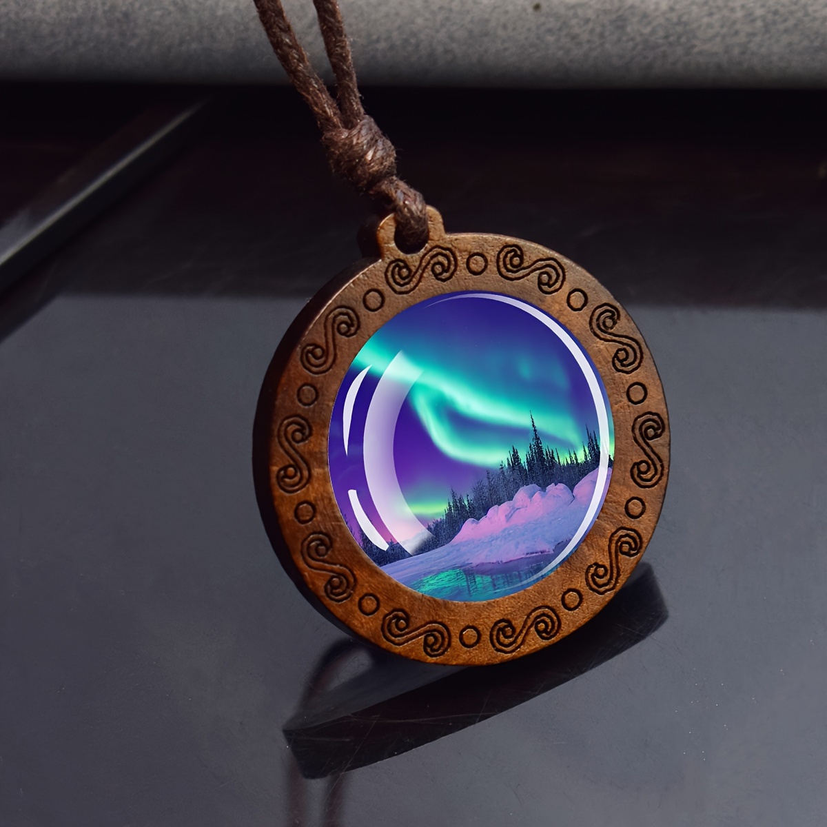 1pc northern light glass wood pendant necklace for men women romantic gift astronomy jewelry 5 11