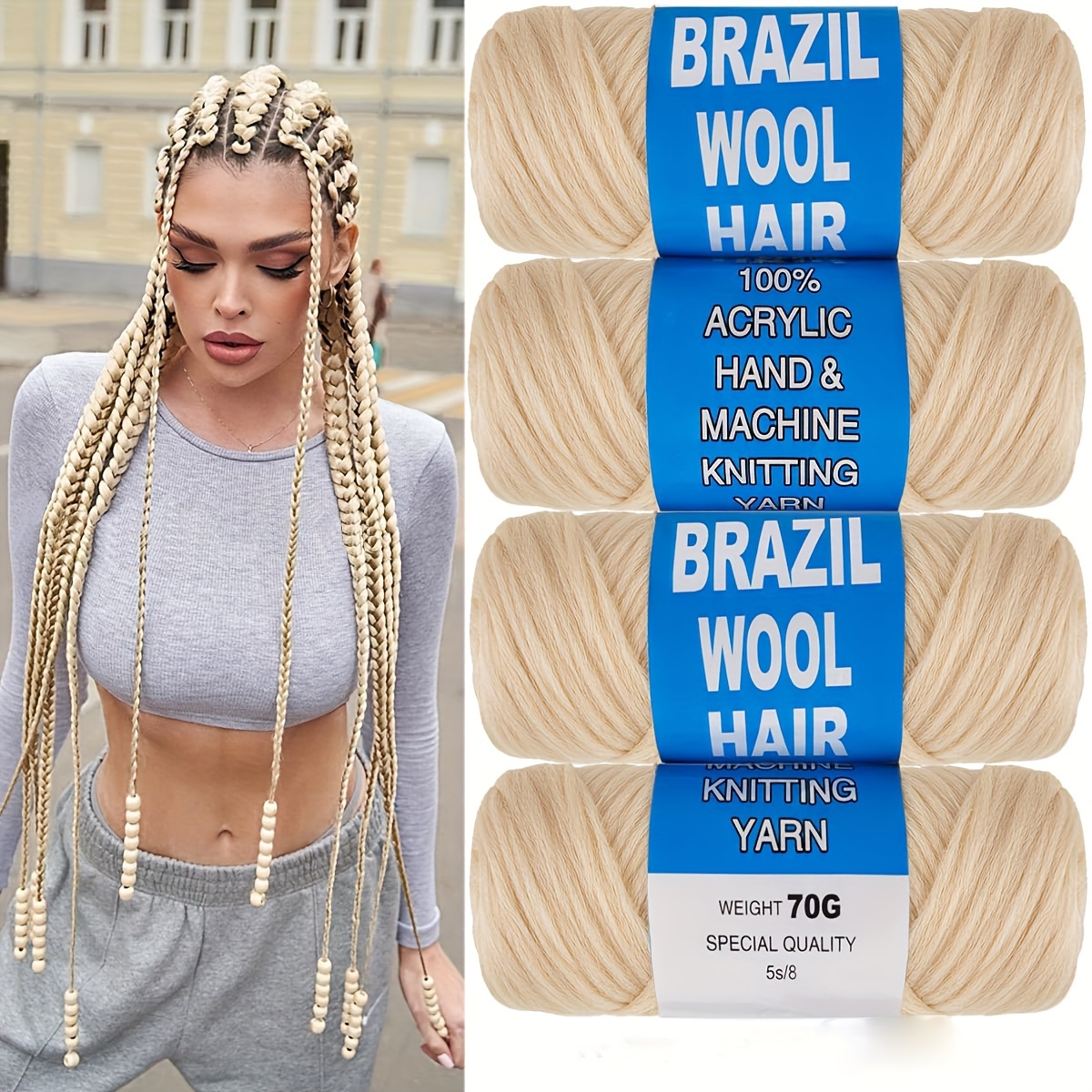 Natural Brazilian Wool Hair For Braids Acrylic Hand Knitting - Temu