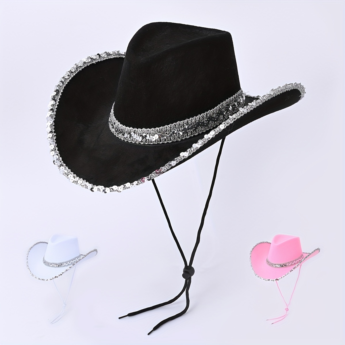 Black Ethnic Style 1pc Hat, Men's Decoration Accessories String Ring Cowboy Hat, Cowgirl Hat,Temu