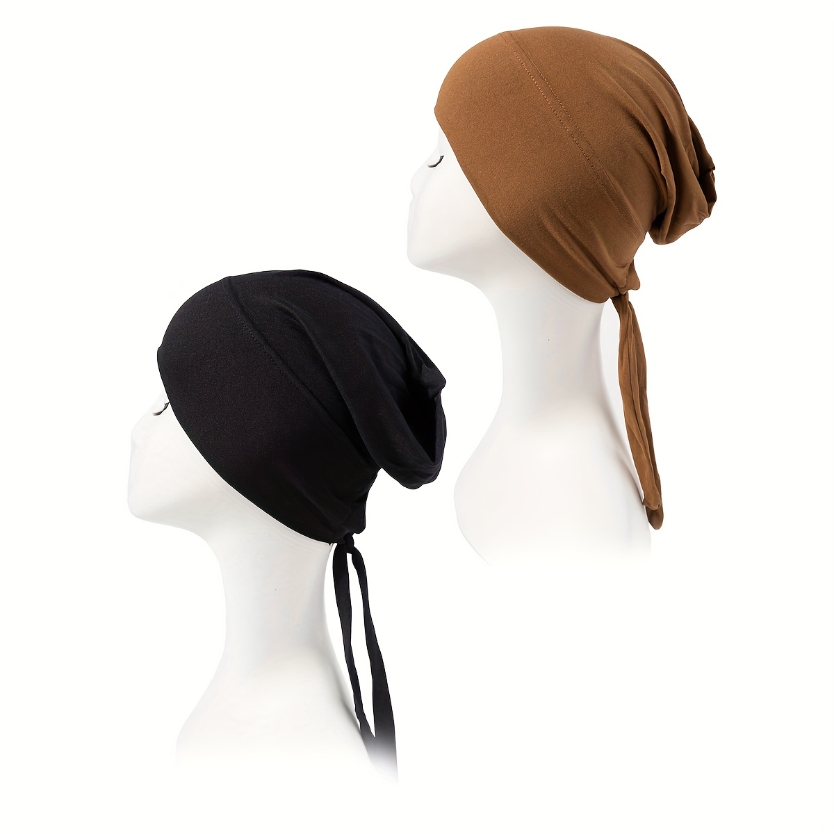 2pcs Lace Up Turban Inner Cap Head Wrap Hijab Underscarf Bonnet Beanie