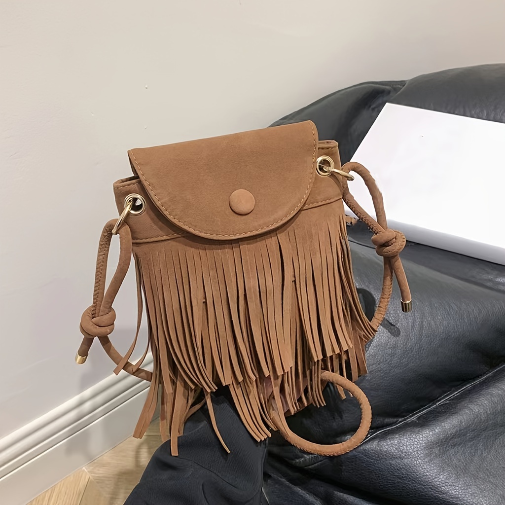 

Retro Fringed Crossbody Bag, Boho Style Mini Square Purse, Ethnic Style Tassel Mobile Phone Bag For Women