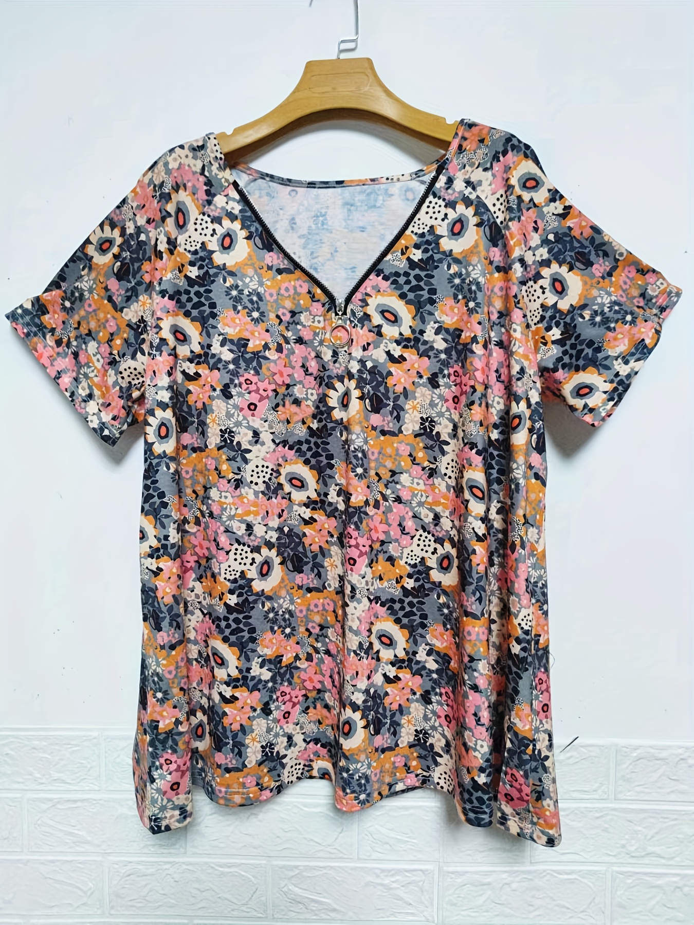 Plus Size Casual Top Women's Plus Colorblock Floral Print V - Temu