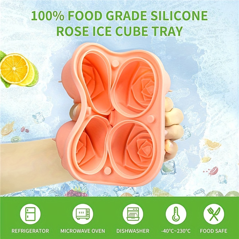 Ice Cube Tray, 2.5inch Novelty Ice Cube Molds, Built-in Funnel, Cavity  Silicone 2 Rose & 2 Heart Shape Large Ice Ball Maker for Chilling Drinks