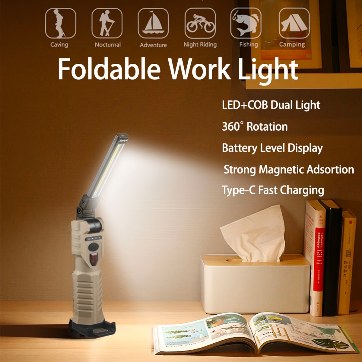 Rechargeable Led Work Light, Automotive Foldable Usb Portable Flashlight, Work  Light With Magnetic Base, Hook, 180° Rotate, Power Indicator For Mechanic,  Repair, Camping, Emergency Bbq Temu