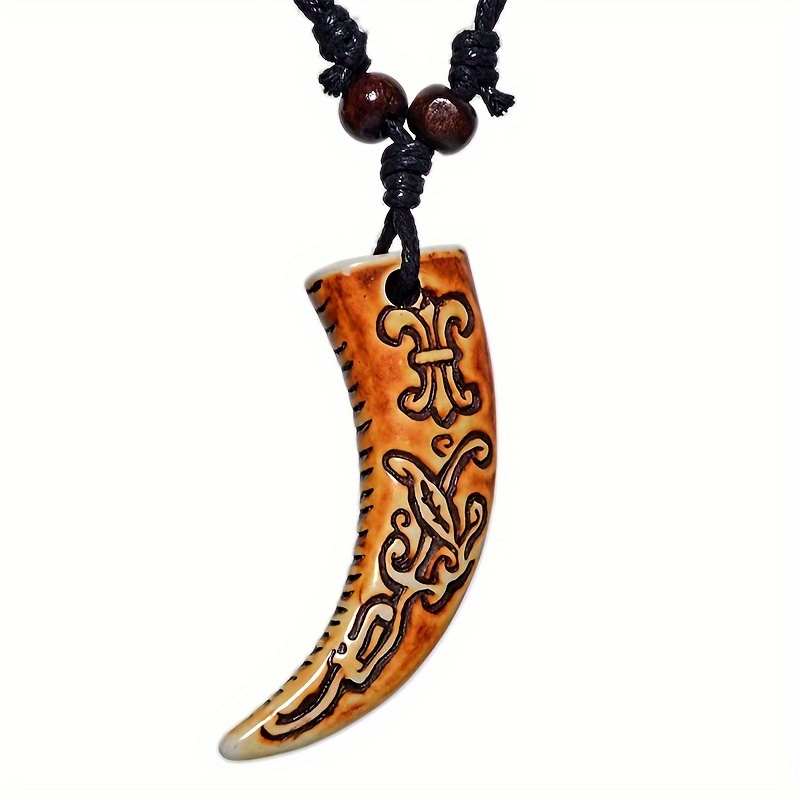 fx017 vintage carved pattern pendant cool horn choker - Temu 