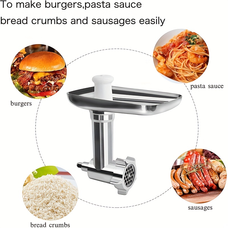1pc, Food Grinder Attachments For KitchenAid Stand Mixers, Meat Grinder,  Sausage Stuffer, Perfect Attachment For KitchenAid Mixers,  Silvery(Machine/Mi