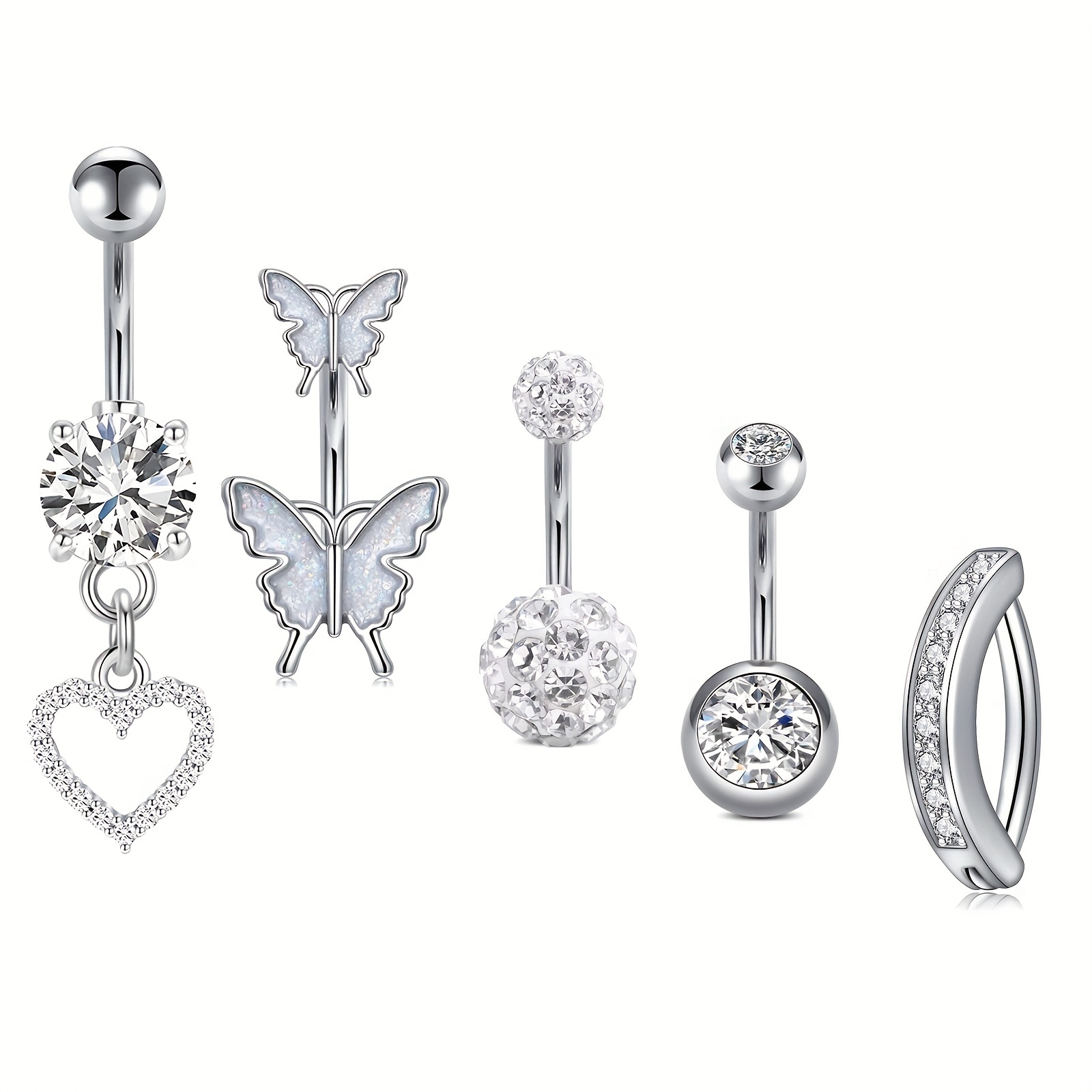 Navel Clicker Heart Butterfly Shape Belly Button Ring Body Belly Piercing  Ring #