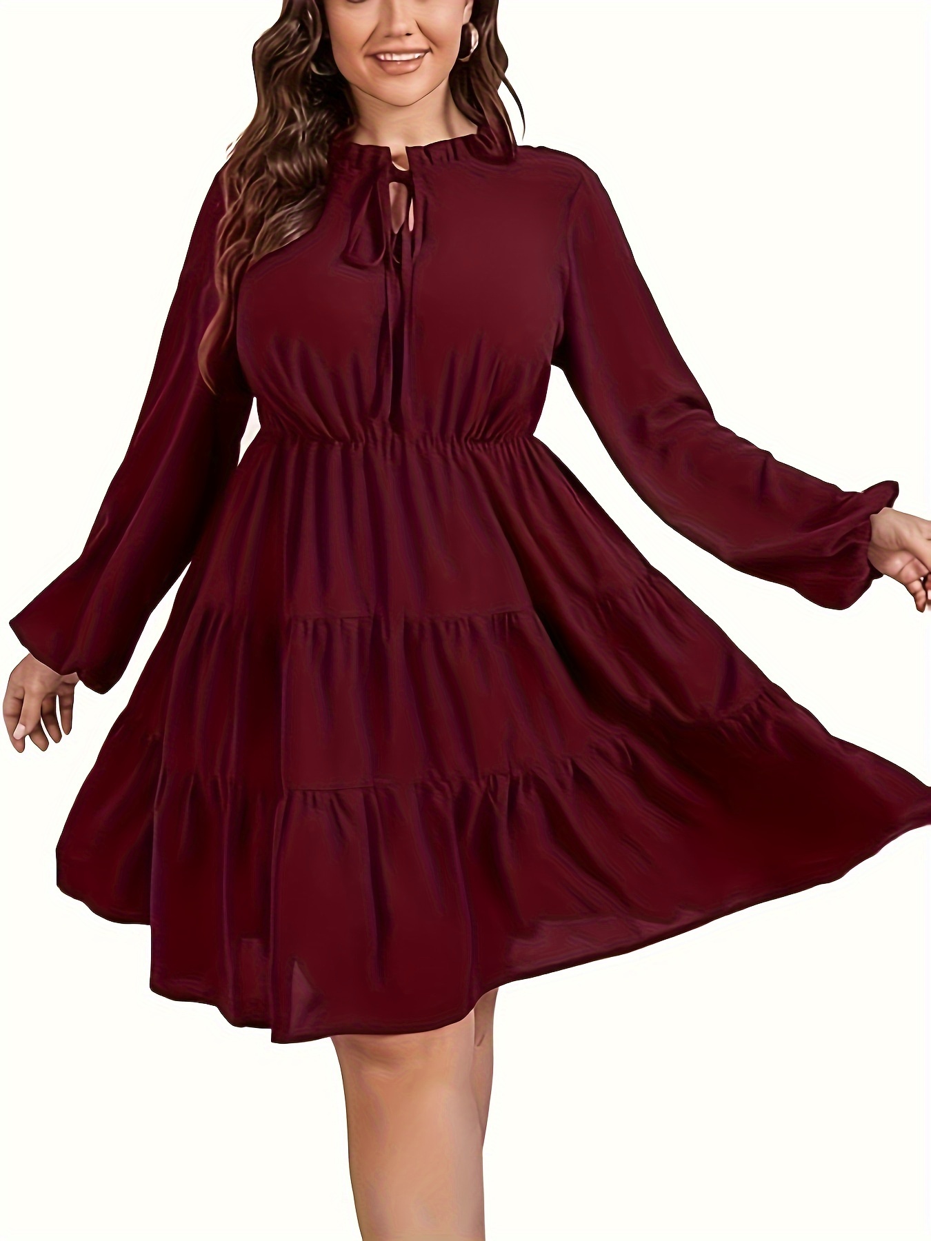 Plus Size Casual Dress Women's Plus Solid Ruffle Sleeve V - Temu Australia