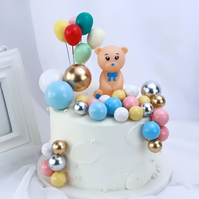 Baby Boy Girl Birthday Cake Topper Rubber Cute Bear Statue Cake Decorations  Ball Cake Topper for First 1st Birthday Baby Shower