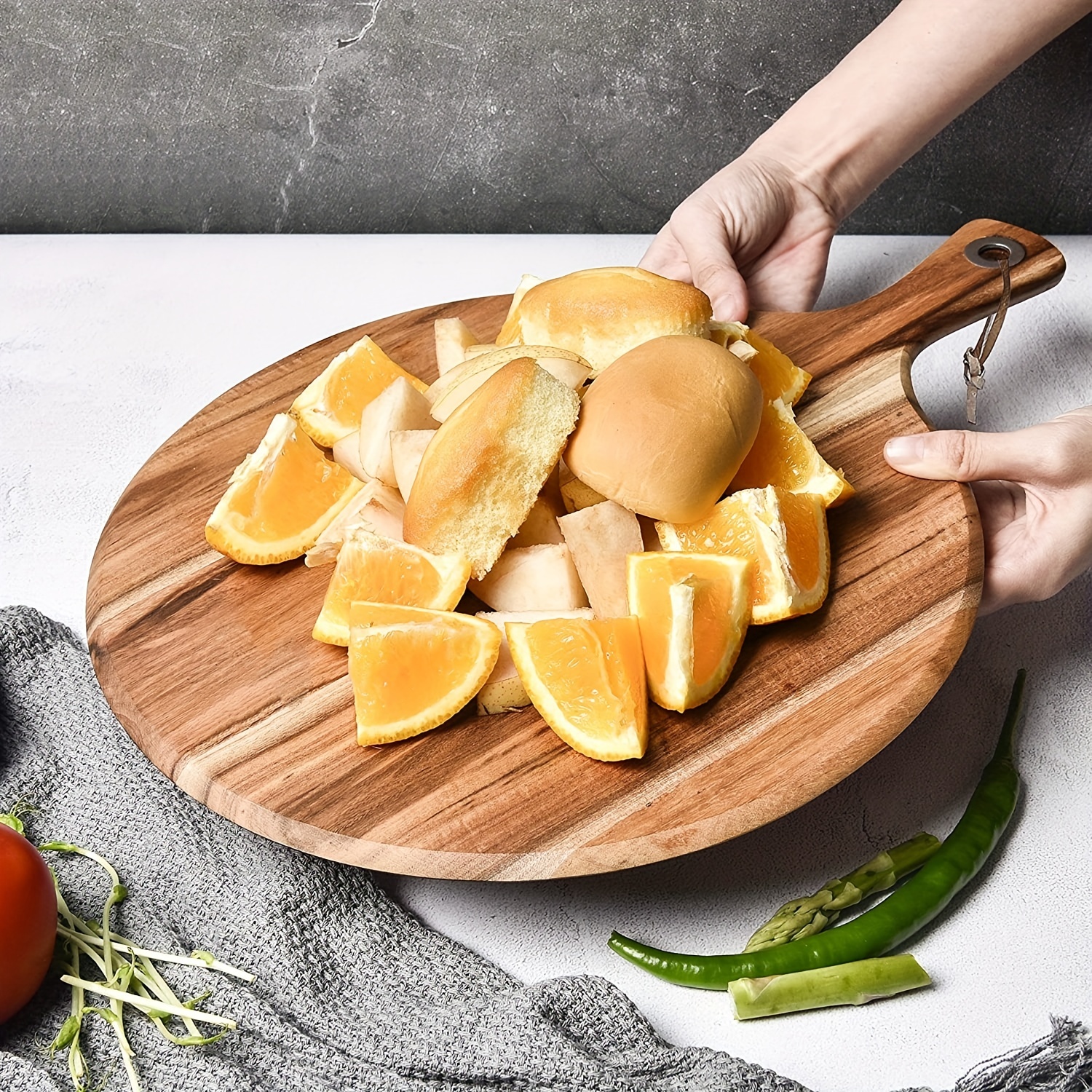 Cake Dessert Serving Plate, Wood Pizza Paddle Cutting Board Small Chopping  Board With Handle Round Cheese Paddle Board Charcuterie Serving Tray For  Meat Cheese Bread Vegetables Fruits - Temu