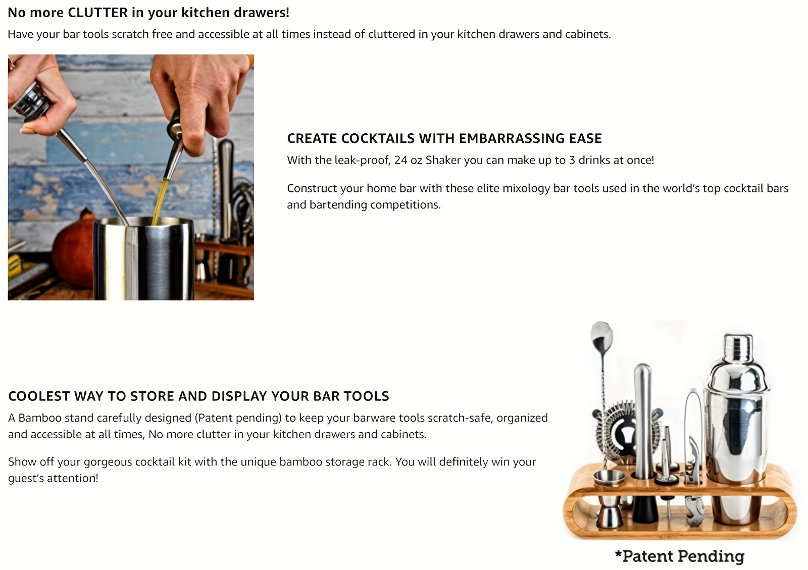 10-teiliges Bar-Tool-Set mit Bambus-Ständer - Home Bartending Kit und  Martini Cocktail Shaker Set kompatibel mit einem fantastischen  Getränke-Mixing-Erlebnis